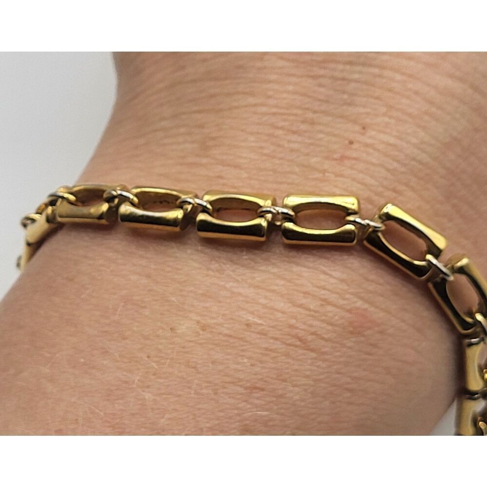 Estate Trifari Block Chain 14K Gold Plated Bracelet 7in